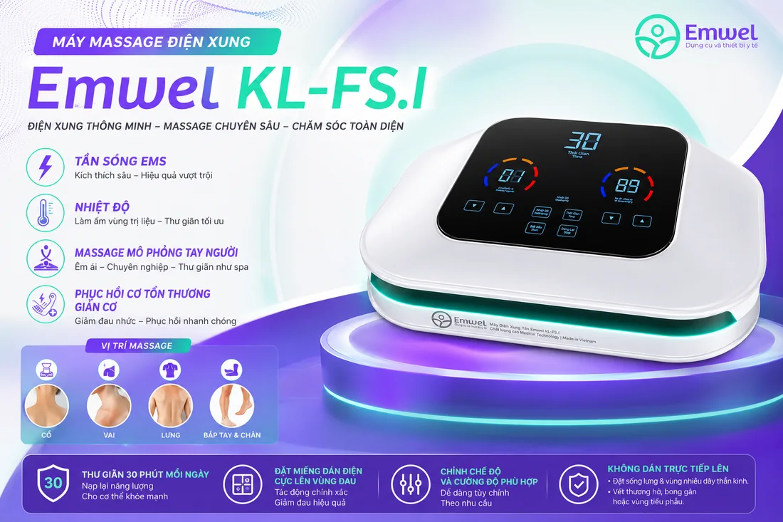 Máy massage điện xung Emwel KL-FS.I - tính năng và vị trí massage